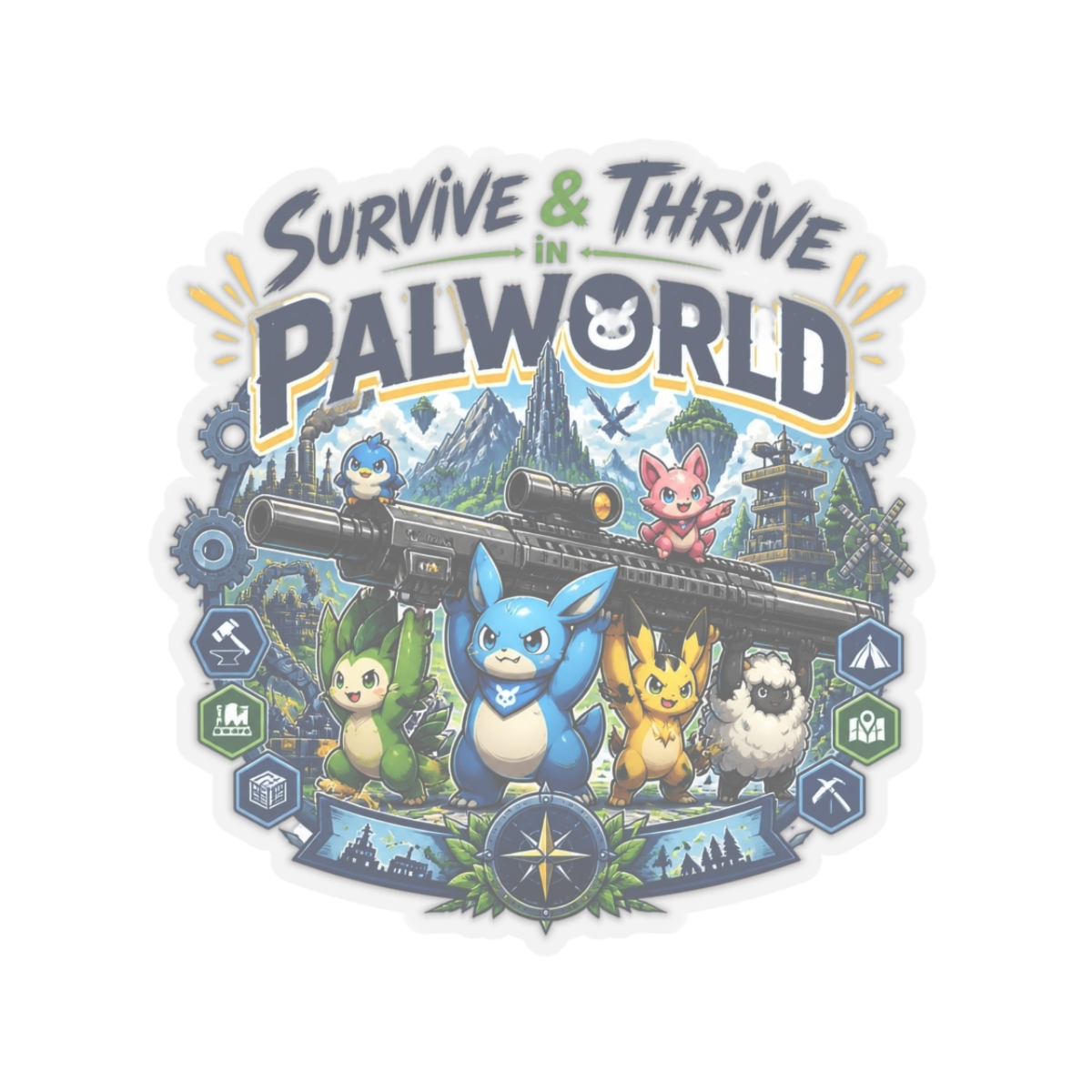 Palworld "Survive & Thrive in Palworld" Sticker - alternate angle 2, merchandise