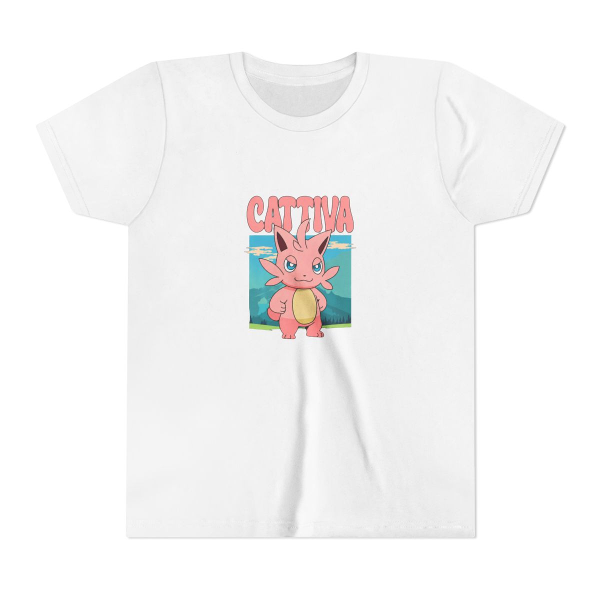 Palworld Cattiva Nature Scene Character Portrait Video Game Kids T Shirt - alternate angle 2, merchandise