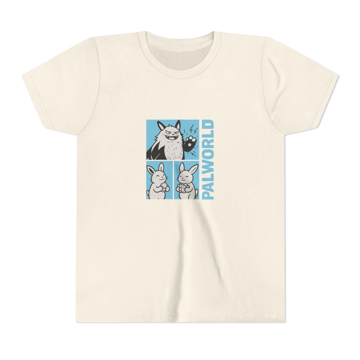 Palworld Character Collage Black and White Kids T-Shirt - alternate angle 3, merchandise